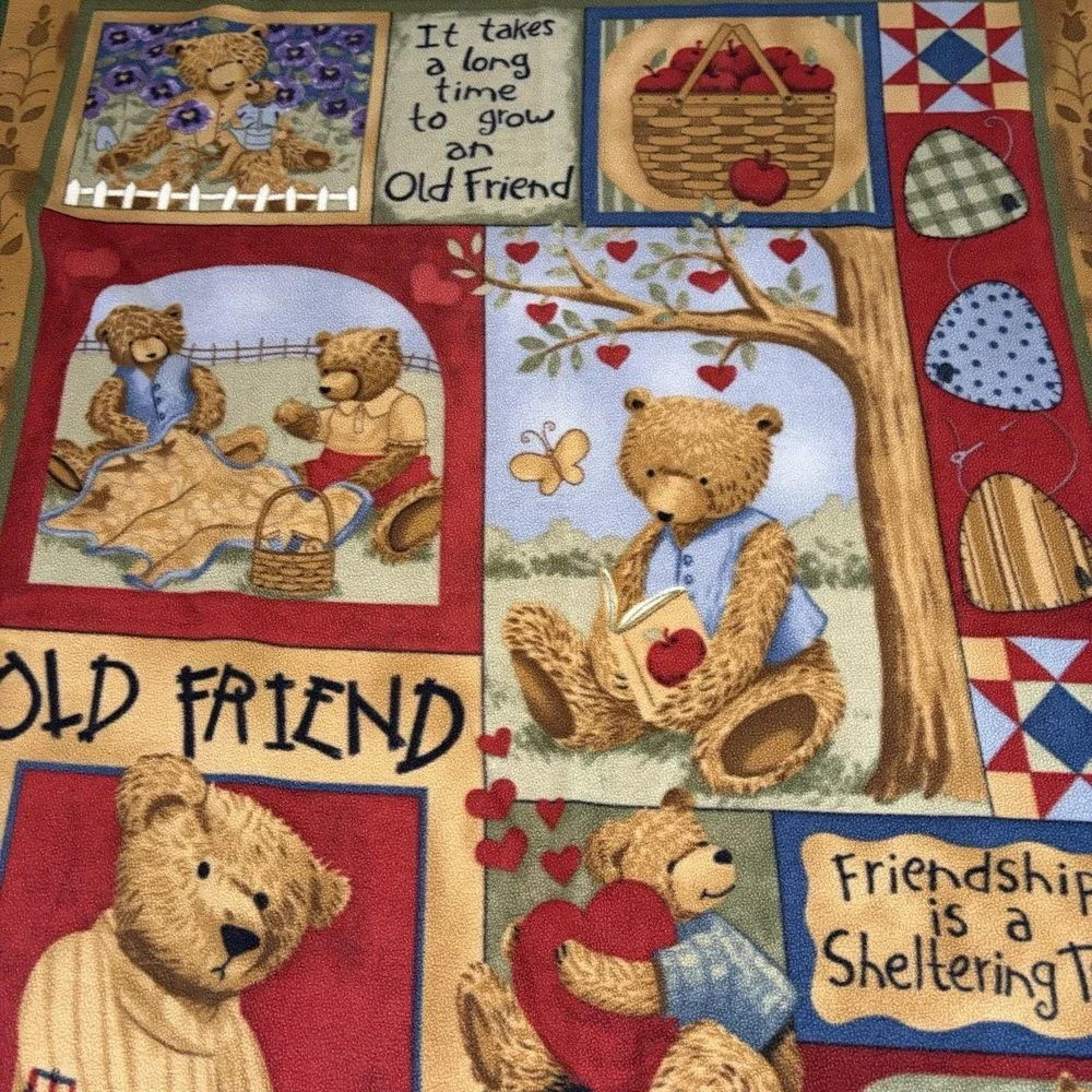 VTG 2004 Old Friend Teresa Kogut Fleece Teddy Bear Blanket Cottage Country Y2K